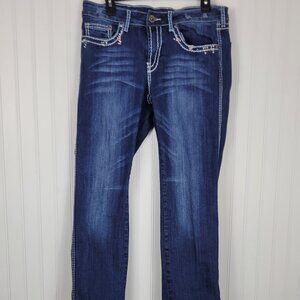 Cowgirl Tuff Jeans "ANGIE" M Wash w/White Stitching/Crystal Detail Size 31 x 31